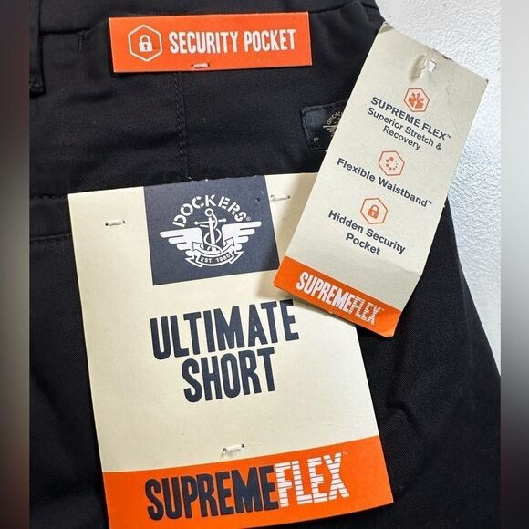 NWT Dockers Men’s Black Supreme Flex Ultimate Shorts Chino Flat Front - Size 30” - Picture 7 of 11